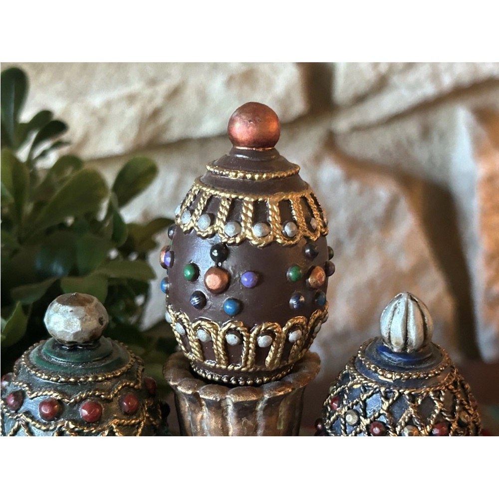 Egg Shaped Moroccan Style Wine Bottle Stoppers Cork Set w/ Holder Unique - Picture 5 of 11